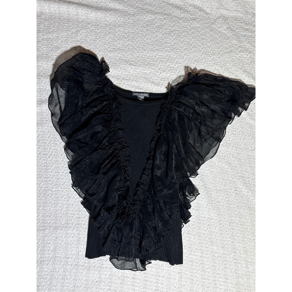 Isabella Rodriguez‎ Ruffle Top Womens XL Black Excellent Ribbed Organza Glam